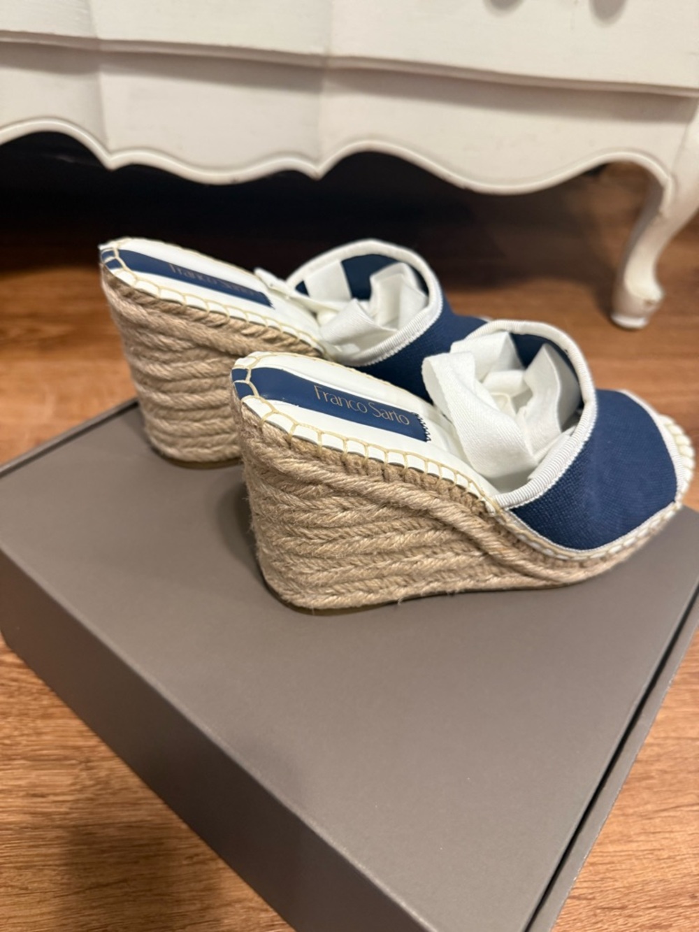 Franco Sarto Navy and White Canvas Espadrille Wedge Sandal - Picture 7 of 8